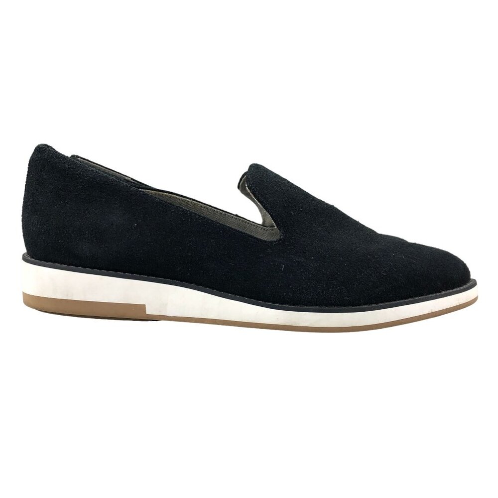 Com & Sens Women's Size 6.5 Shebby Black Suede Slip On Low Wedge Slip On Shoes